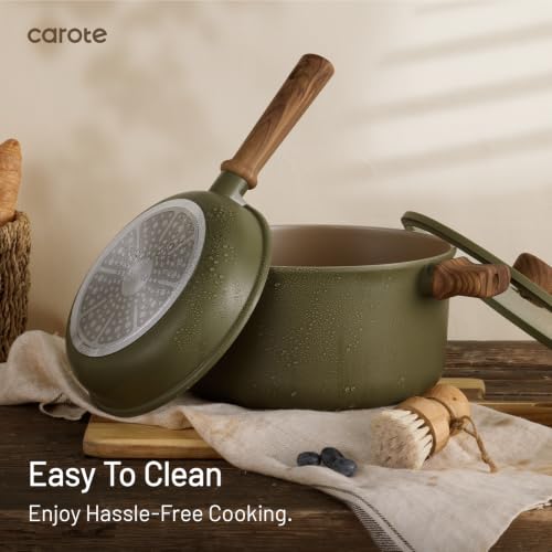 21pcs Ceramic Cookware Set (Green / 21 pieces)