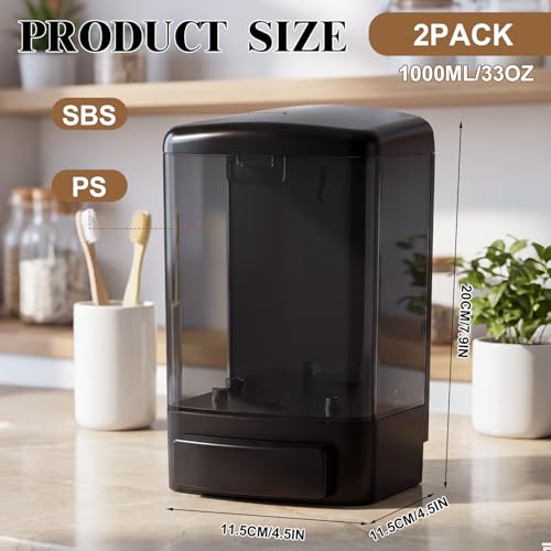 2 Pcs Wall Mounted Soap Dispenser (All Black / 33.8 oz 1000 ml)