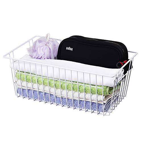 14" Freezer Baskets Wire Storage Baskets for Organizing Pantry Organization Bins Cabinets (White / 14"L x 11"W x 6"H)