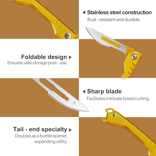 2pcs Folding Bread Lame Dough Scoring Tool with 40 Razor Blades (Gold/Gray)