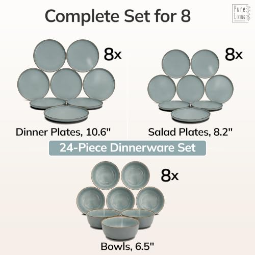 24 Piece Stoneware Dinnerware Set for 8 (Rustic / Smoke Blue / Set for 8 (24pcs))