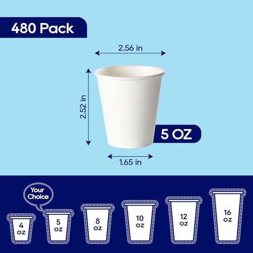 480 Pack 5 oz Disposable Paper Coffee Cups (5oz-480)