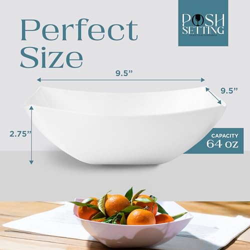 4 Pack Disposable White Plastic Serving Bowls Square Party Candy Use 64oz (64 OUNCE / White)