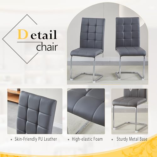 7 Piece Luxury Dining Room Set (Silver White + Grey / Dining Table + 6 U-shape Chair)