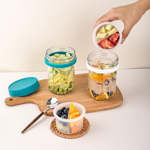 6 Pack Overnight Oats Containers with Lids and Spoons (6 Pack Oats Jar)