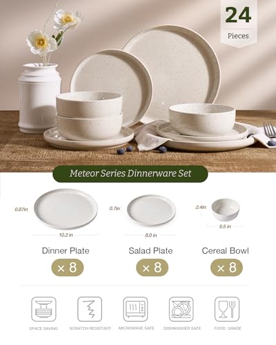 Meteor 24 Piece Stoneware Dinnerware Set (Creamy White / Service for 8 (Standard Dinner Set))