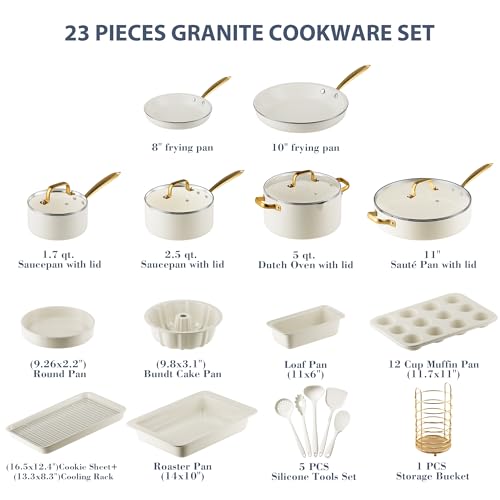 Pots and Pans Set Nonstick Granite Cookware Bakeware Set