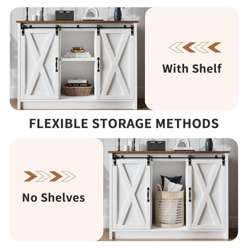 Coffee Bar Cabinet with Sliding Barn Doors (White)