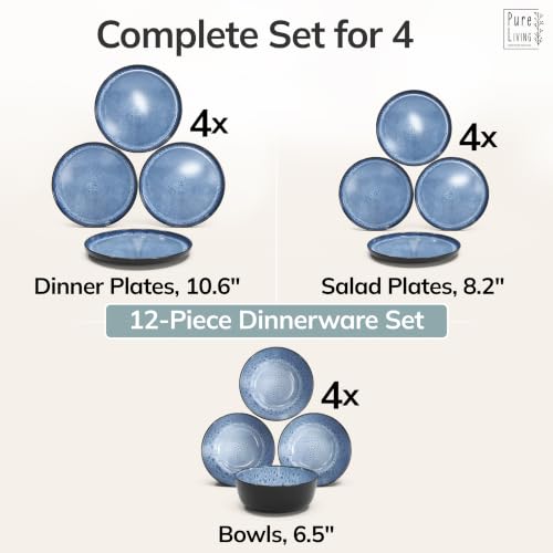 12 Piece Stoneware Dinnerware Set for 4 (Dark / Deep Blue / Set for 4 (12pcs))