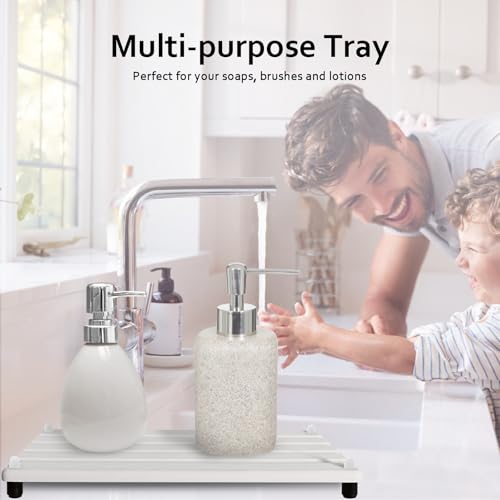 2 PCS Water Absorbing Stone Trays for Bathroom Sink Fast Drying Coasters (11" X 4.7" White)