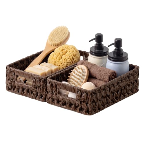 Wicker Baskets with Handles (Brown / 11¼"L x 7½"W x 3½"H)
