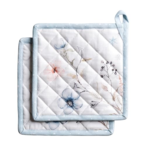 Pot Holders 100% Cotton Potholders (074 - Ice Florals / 8" x 8" (Pot Holder Pack of 2))