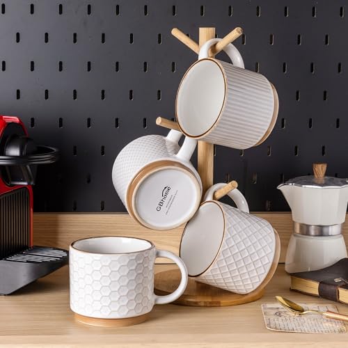 15 OZ Stackable Coffee Mugs Set of 4 (Off-White / 15 Ounces)