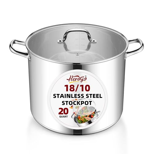 20-Quart 18/10 Stainless Steel Stock Pot with Lid, Large Heavy Duty Soup Pot Compatible with Electric, Gas, Induction and Gas Cooktops, Non-Toxic & Corrosion Resistant, Dishwasher Safe (20 Quarts)
