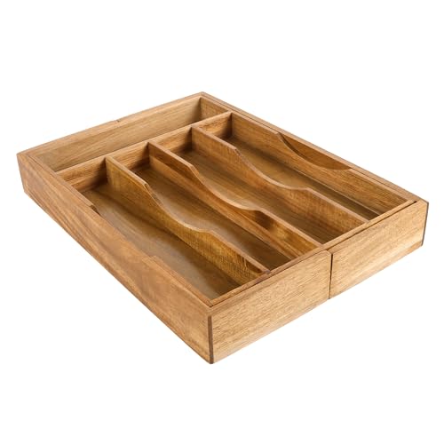 Expandable Acacia Kitchen Drawer Organizer for Cutlery and Utensils