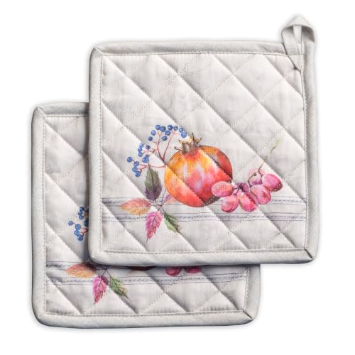 Pot Holders 100% Cotton Potholders (089 - Fruit D'hiver / 8" x 8" (Pot Holder Pack of 2))