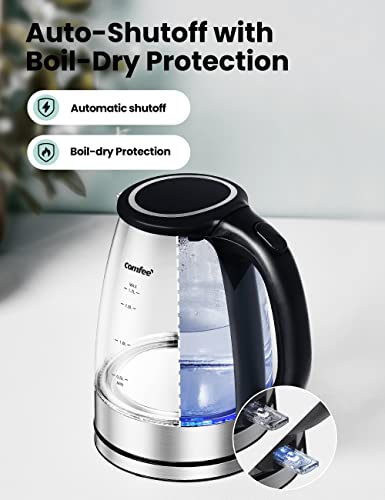 Glass Electric Tea Kettle & Hot Water Kettle Electric (glass and stainless steel / 1.8 Quarts)