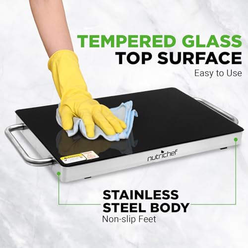 Electric Hot Plate Tray Dish Warmer with Black Glass Top (14.5 x 8.6 inches)