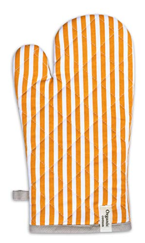 Cotton Oven Mitts Set of 1 with Hanging Loop Non (7x13 inches / Stripe Yellow)