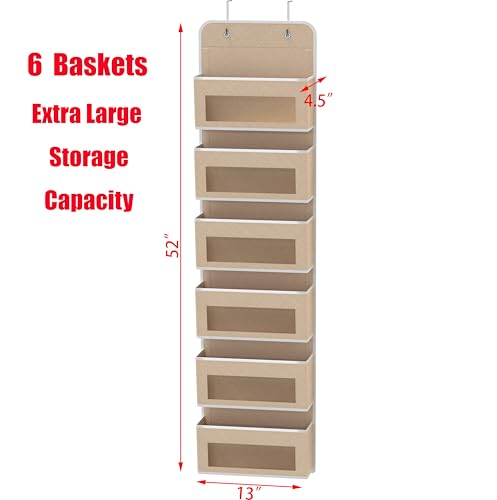 6 Clear Window Pocket Over Door Hanging Organizer (6 Pockets / Beige)