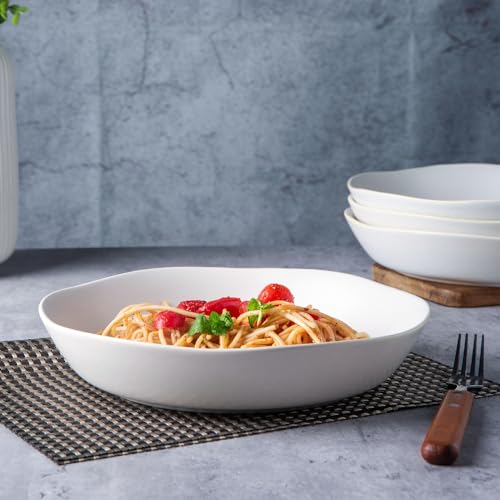 9.75'' Ceramic Large Pasta Bowls (Matte White / Set of 4)