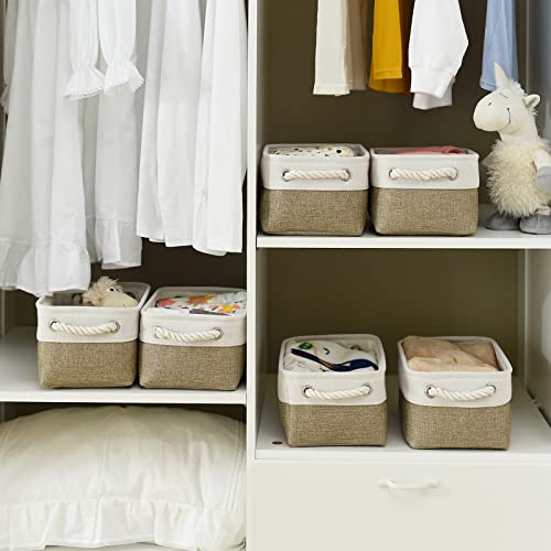 Storage Basket for Shelves (White & Khaki / 6PCS/Small -11.8Lx7.9Wx5.2H)