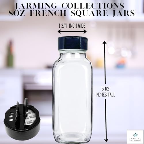 Glass Spice Jars with Shaker Lids (French Square 8oz Black Set of 3)