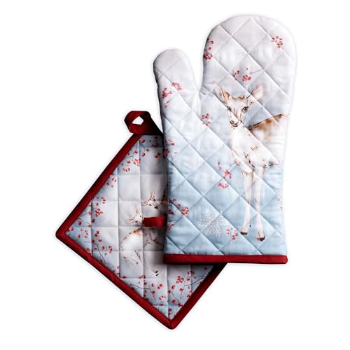 100% Cotton Oven Mitt & Pot Holder Set (113 - Fairy Tale Forest / 7.5" x 13" & 8" x 8" (Oven Mitt & Pot Holder))