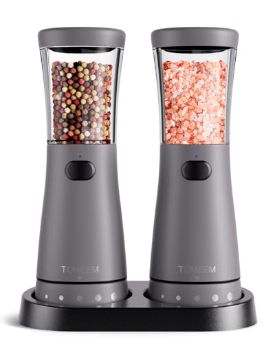 Electric Salt and Pepper Grinder Set with Storage Base (Dark Gray)