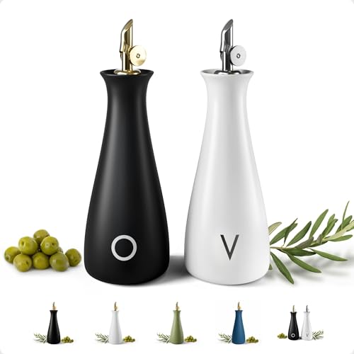 Ceramic Oil and Vinegar Dispenser Set of 2 with Self (Black & White - Oil & Vinegar)