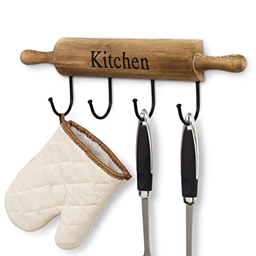 Rustic Burnt Brown Wood Kitchen Hooks for Hanging Cooking Utensils (Rustic Brown)