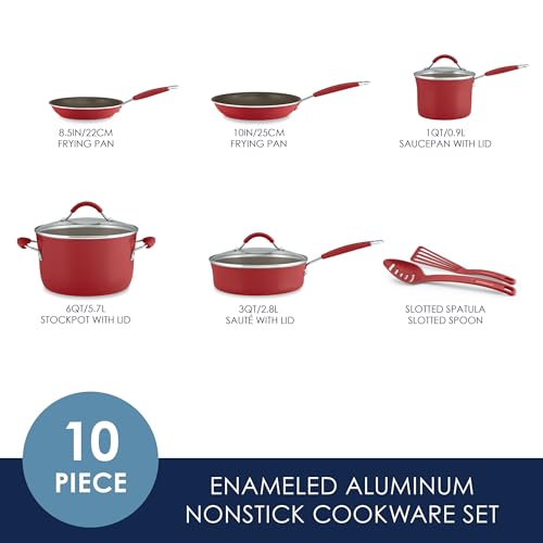 Cucina Nonstick Cookware (Cranberry Red / 10 Piece Porcelain)