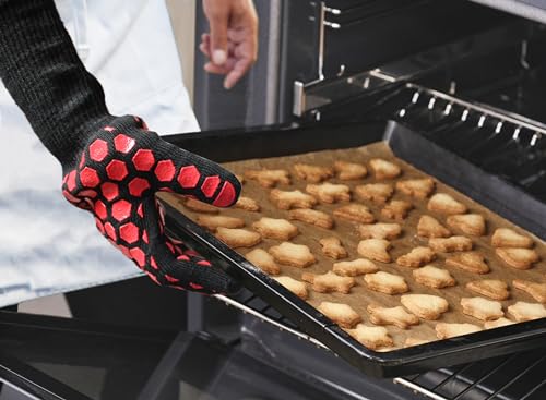 Heat Resistant Oven Glove (Black/Red / Extra Long Cuff (UPGRADE COMFORTABLE FIT))