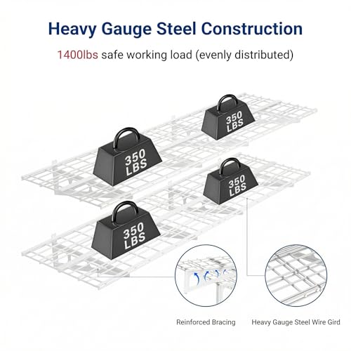 2 Pack 2x6ft Garage Shelving with Hooks (2 pack-2x6 ft_4 hooks / White)