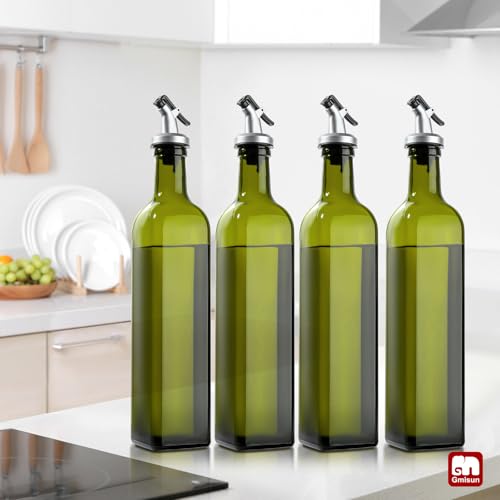 Olive Oil Dispenser Bottle for Kitchen (Green / 17 Ounces-4 Pack)