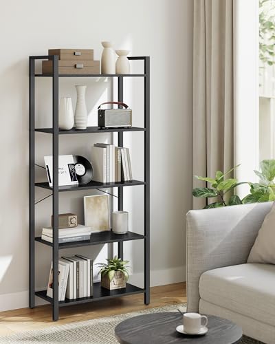 5 Tier Bookshelf (Ebony Black + Ink Black / 5 Tiers (11.8"D x 26"W) / Without Back Panels)
