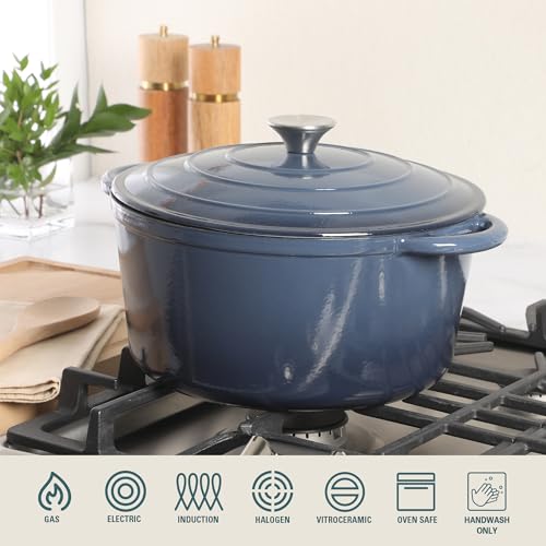 Addlestone 7 Qt Enameled Cast Iron Dutch Oven Pot with Lid (7-Quart / Gradient Navy Blue)
