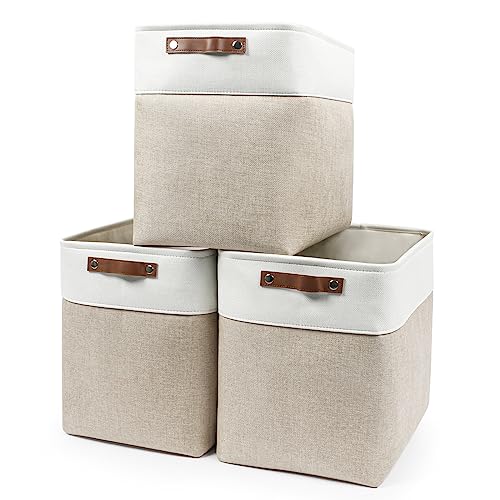 Large Fabric Storage Baskets (Beige / Off-White / Extra Large -17"x12"x15")