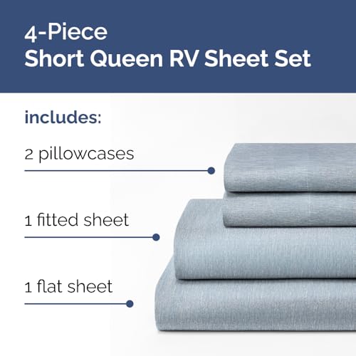 Short Queen Size 4 Piece Bed Sheet Set (39 - Heathered Blue / Short Queen)