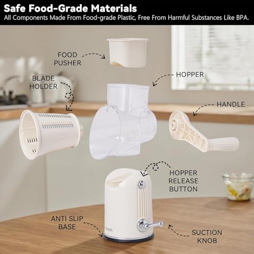 Rotary Cheese Grater with Handle (White)