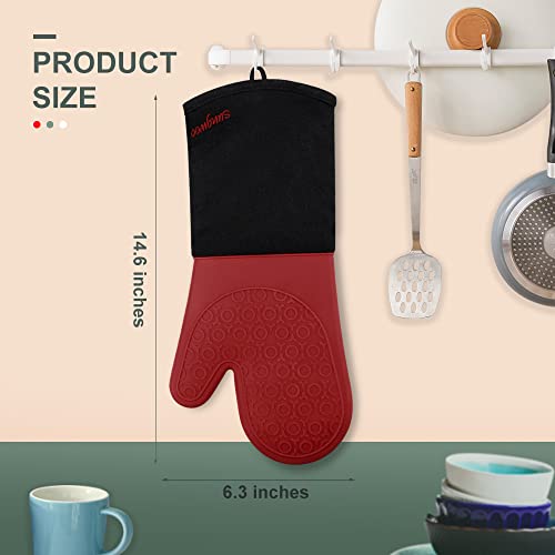 Silicone Oven Mitts (Red & Black / 14.6in Oven Mitts)