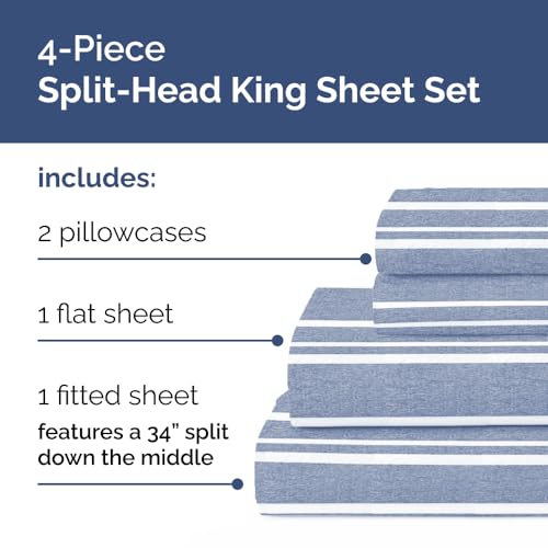 Flex Top Split Head King 4 Piece Sheet Set (42 - Blue Stripes 3 / Split Head/Flex Top)