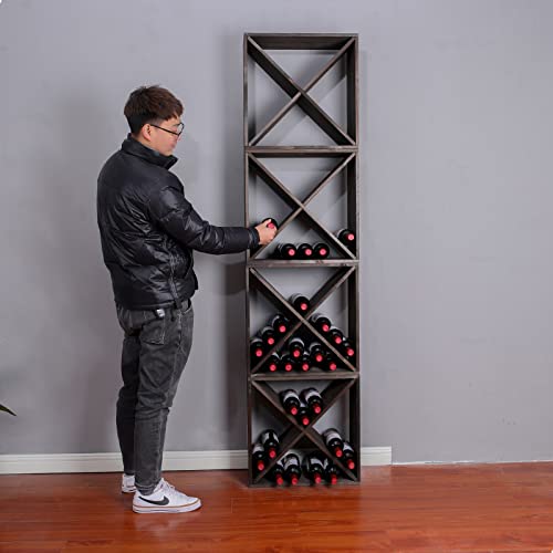 Wine Racks countertop Solid Wood Stackable Storage Rustic Retro Cube 48 ((48bottleblack))