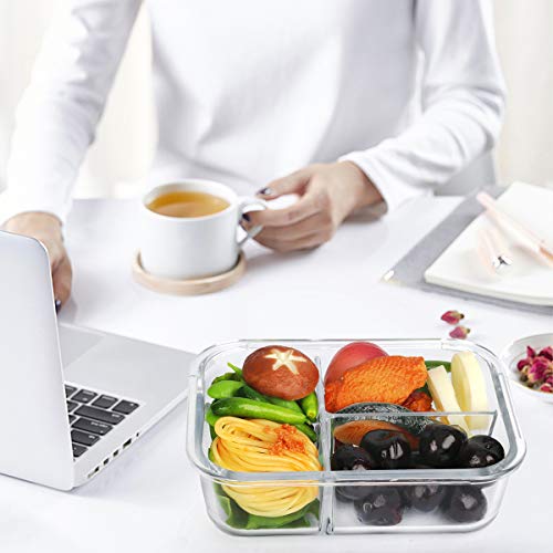 5 Pack,36 oz, 3 Compartments Glass Meal Prep Containers with Lids (Green)