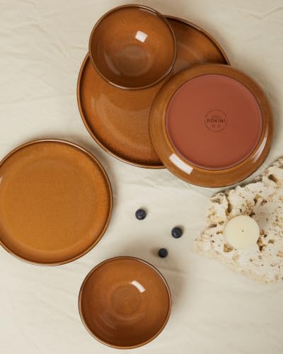 Stoneware Dinnerware Sets for 4 (Caramel Brown / Set (12pcs))