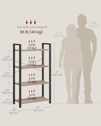 4 Tier Bookshelf (Heather Greige + Ink Black / 4 Tiers (11.8"D x 26"W) / Without Back Panels)