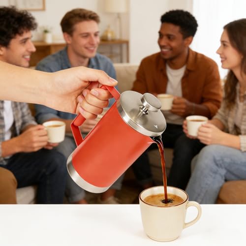 Stainless Steel Small French Press (20 oz / Red)