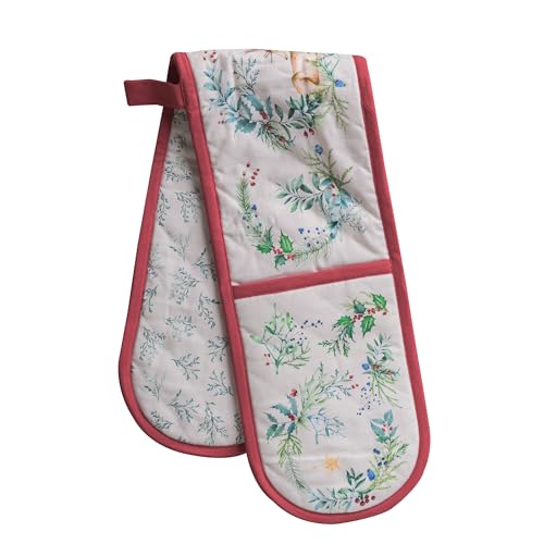 Double Oven Mitts 100% Cotton Double Oven Glove (100 - Holly Time / 7" x 35" (Double Oven Mitt))