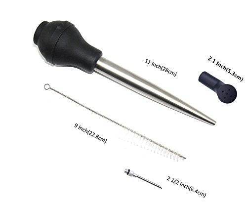 4-in-1 Stainless Steel Turkey Baster Set With Meat Marinade Injector Silicone Infuser & Cleaning Brush