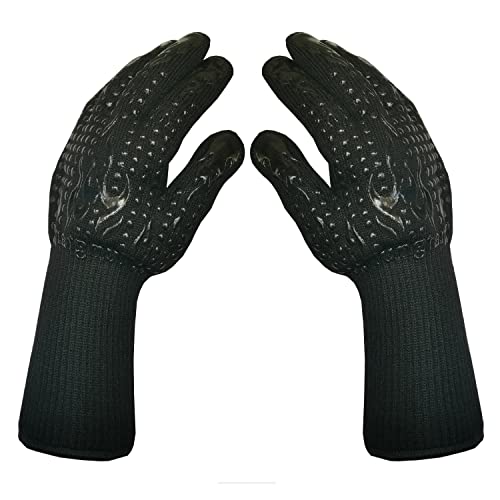 Mitts Oven Gloves with Fingers BBQ Heat Resistant Gloves Oven Gloves 1472℉ 14Inch Cut Resistant Cooking Grill Gloves Silicone Non (2 Count)